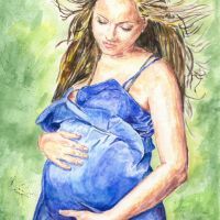 Motherhood 33x19cm Watercolor